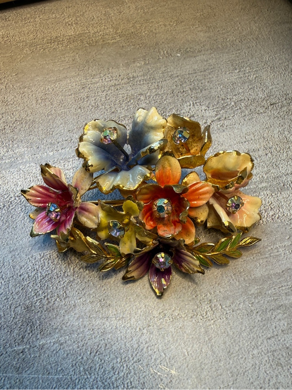 Vintage Austria Enamel Floral Brooch